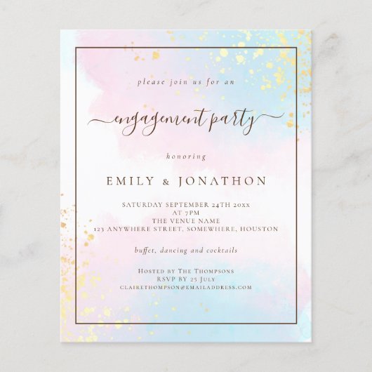 予算 |ピンクティール(緑がかった色)水彩婚約パーティ (正面)