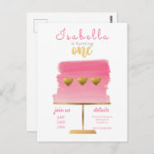 予算 | ピンク&金ゴールドファースト誕生日招待状 ポストカード (正面/裏面)