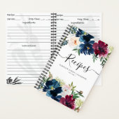 予算 フラワー ネイビーブルー ワインレッド 水彩画 レシピ ノートブック (内側)