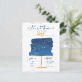 予算 | ブルー、シルバー、金ゴールドファースト誕生日 ポストカード (スタンド正面)