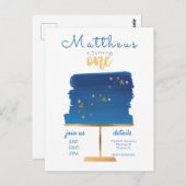 予算 | ブルー、シルバー、金ゴールドファースト誕生日 ポストカード (正面/裏面)