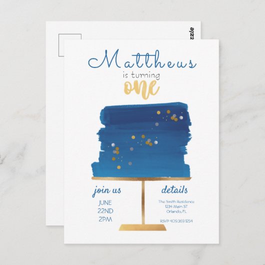 予算 | ブルー、シルバー、金ゴールドファースト誕生日 ポストカード (正面/裏面)