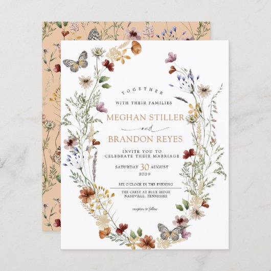 予算 – ワイルドフラワーフローラ結婚式招待状 (正面/裏面)