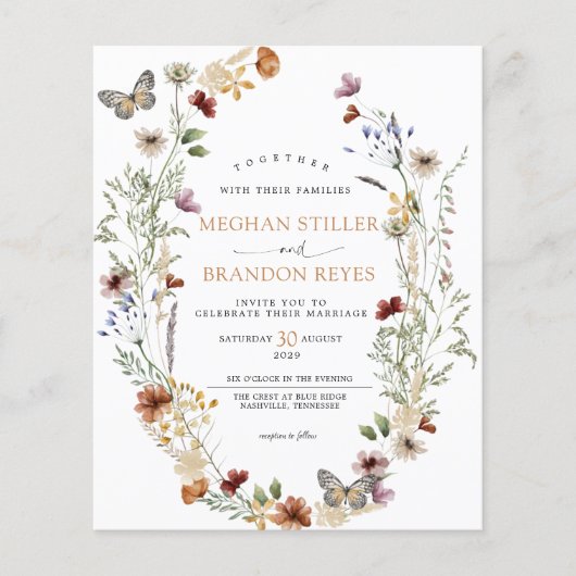 予算 – ワイルドフラワーフローラ結婚式招待状 (正面)