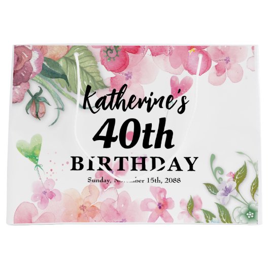 予算、誕生日かわいらしフローラの明るい色 ラージペーパーバッグ (正面)