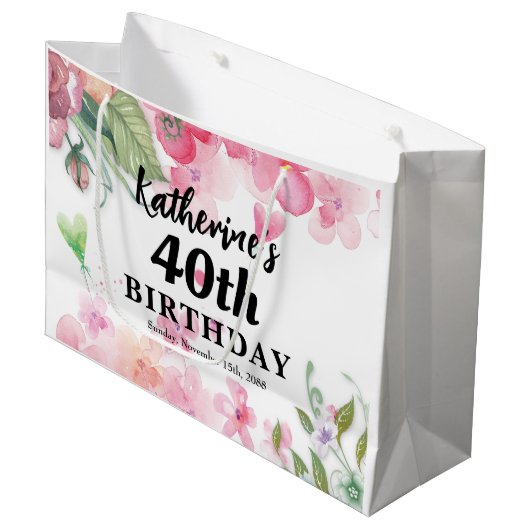 予算、誕生日かわいらしフローラの明るい色 ラージペーパーバッグ (正面アングル)