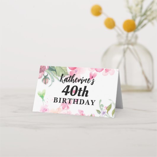 予算、誕生日かわいらしフローラ鮮やかな色シック プレイスカード (裏面)