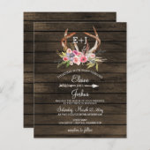 予算〔雄ジカの〕枝角カントリーシック結婚式招待状 (正面/裏面)