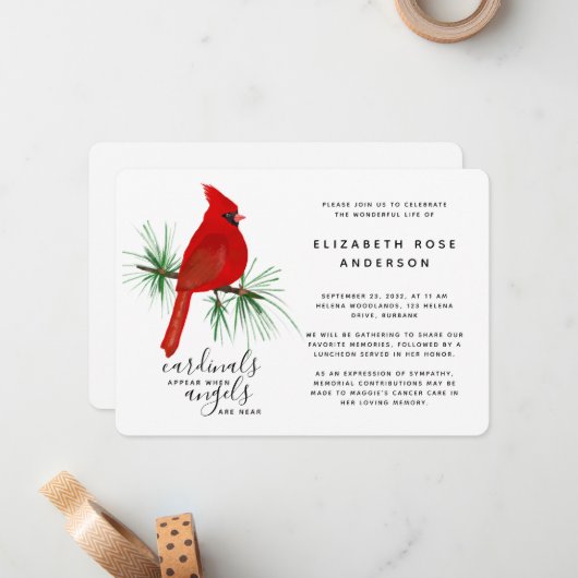 予算（鳥）ショウジョウコウカンチョウお祝いライフ招待状 ノートカード (正面/裏面インサイチュ)