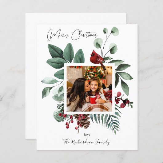 予算（鳥）ショウジョウコウカンチョウバードアンドパインメリークリスマスフォト (正面/裏面)