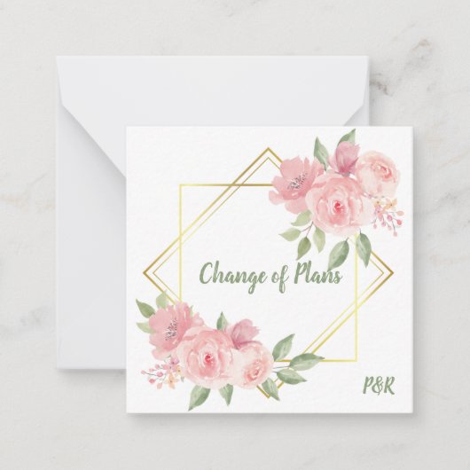 予算、黄金のフレームとピンクのバラ。 ノートカード (正面)