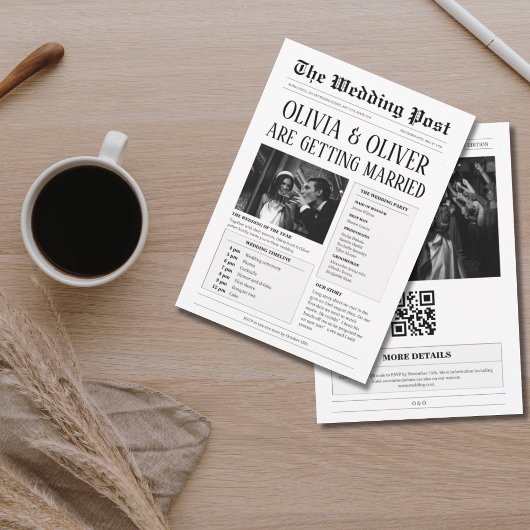 予算、QRコード、新聞おもしろいの結婚記事 招待状