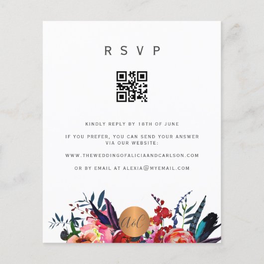 予算 QR コード 花 エレガント 招待 RSVP チラシ (正面)
