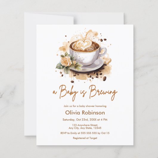 予算Aベビーはコーヒー醸造ベビーシャワー招待状 (正面)