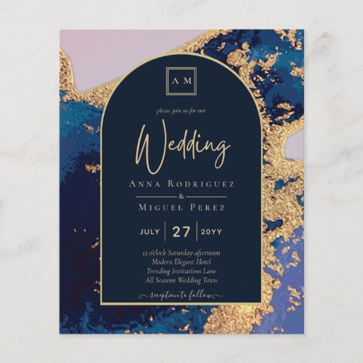 予算Agateブルー金ゴールド結婚式の招待QRコードRSVP (正面)