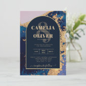 予算Agateブルー金ゴールド結婚式の招待QRコードRSVP 招待状 (スタンド正面)