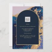 予算Agateブルー金ゴールド結婚式の招待QRコードRSVP 招待状 (裏面)