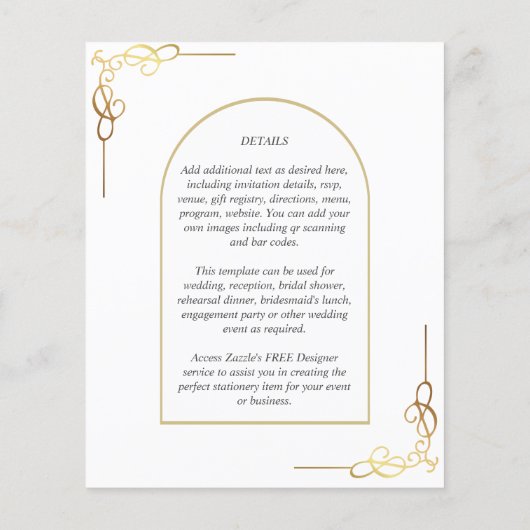 予算All-in-1金ゴールドアクセント結婚式INVITE チラシ (裏面)