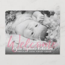 予算B&Wピンク歓迎の誕生のお知らせチラシ