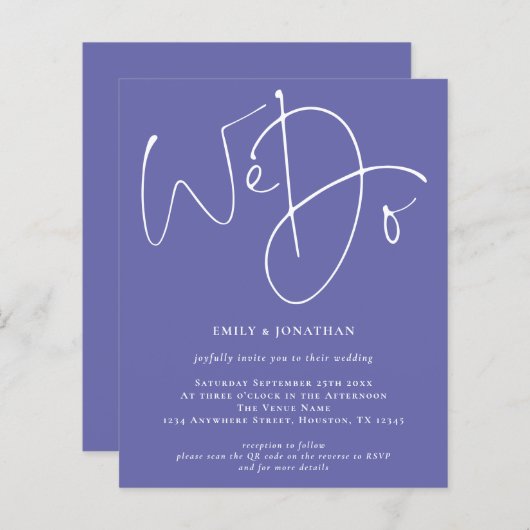 予算Blue QR結婚式の招待 (正面/裏面)