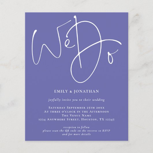 予算Blue QR結婚式の招待 (正面)