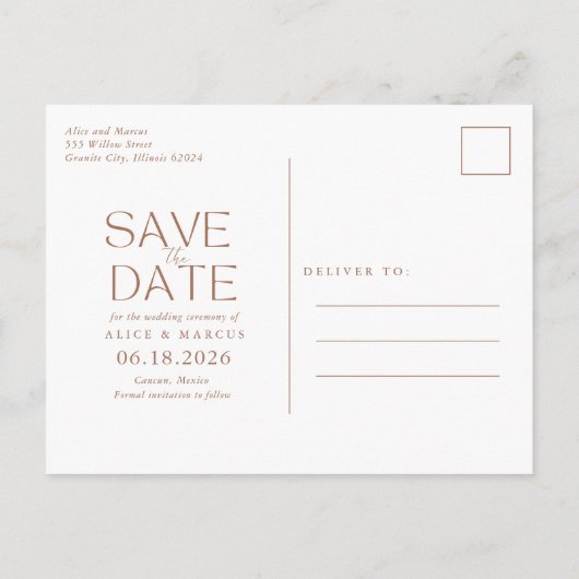 予算Bohoフローラ結婚式日付の保存 案内ポストカード (裏面)