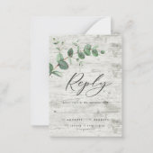 予算eucalyptus葉ホワイトウッド結婚式RSVP ノートカード (裏面)