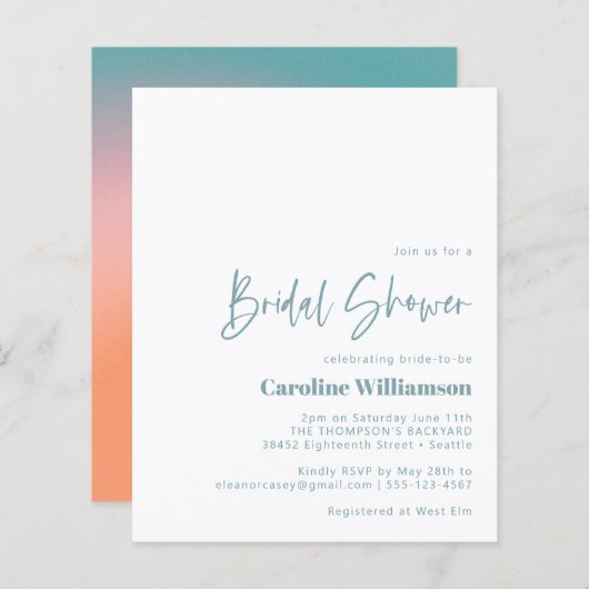 予算Groovyグラデーションティール(緑がかった色)ピンクブライダルシャワー (正面/裏面)