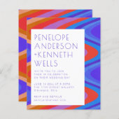 予算Groovy曲線ラインブルーレッドウェディング招待 (正面/裏面)