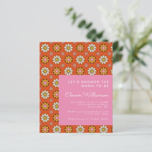 予算Groovy花オレンジベビーシャワー招待状 (スタンド正面)