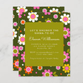 予算Groovy花グリーンベビーシャワー招待状 (正面/裏面)