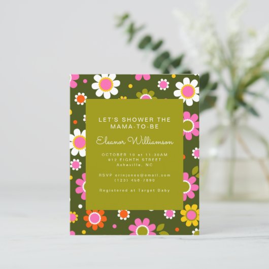 予算Groovy花グリーンベビーシャワー招待状 (スタンド正面)