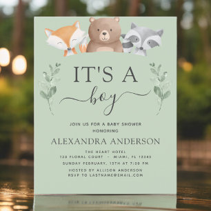 予算It's a Boy Baby Shower Woodland招待状