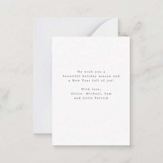 予算MINIメリークリスマススクリプト写真の休日 ノートカード (裏面)