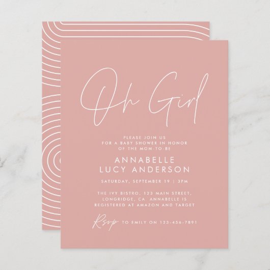 予算ohガールベビーシャワーピンク (正面/裏面)