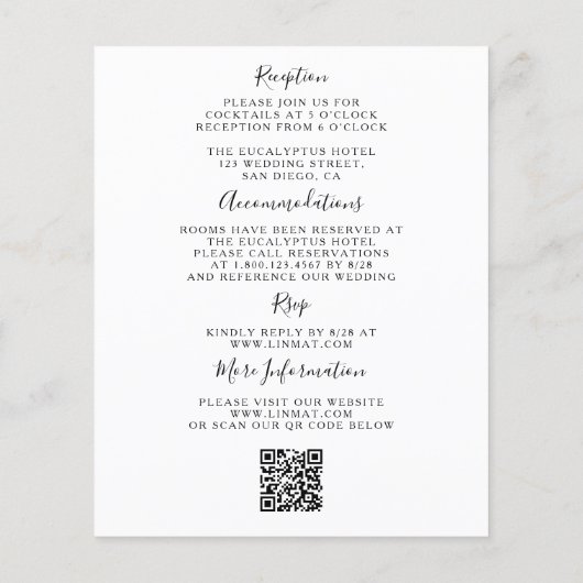 予算QRコードすべて1つの結婚式招待状 (裏面)