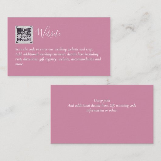 予算QRコードウェブサイトRSVPホテル結婚の詳細 エンクロージャーカード (正面/裏面)