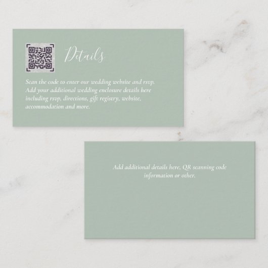予算QRコードウェブサイトRSVPホテル結婚の詳細 エンクロージャーカード (正面/裏面)