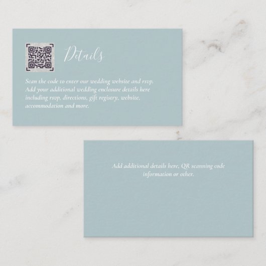 予算QRコードウェブサイトRSVPホテル結婚の詳細 エンクロージャーカード (正面/裏面)