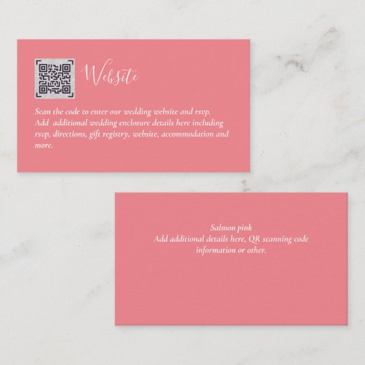 予算QRコードウェブサイトRSVPホテル結婚の詳細 エンクロージャーカード (正面/裏面)