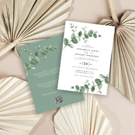 予算QRコードセージ緑ユーカリ植物学 招待状