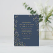 予算QRコードネイビーブルー金ゴールド結婚式招待状 (スタンド正面)