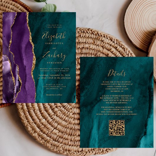 予算QRコードパープル金ゴールドティール（緑がかった色）アゲート結婚ト