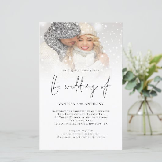 予算QRコードフォト結婚式招待状 (スタンド正面)