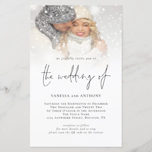 予算QRコードフォト結婚式招待状 (正面)
