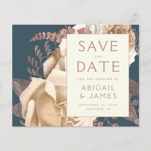 予算QRコードフローラティール（緑がかった色）結婚式日付の保存 (正面)