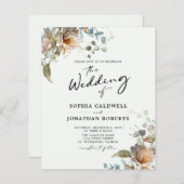 予算QRコードフローラ書道結婚式の招待 (正面/裏面)