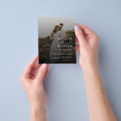 予算QRコードブラックフォト結婚式招待状 チラシ (手)