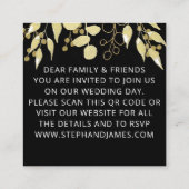 予算QRコードブラック金ゴールド結婚式招待状 スクエア名刺 (裏面)