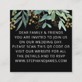 予算QRコードユーカリプタスブラック結婚式招待状 スクエア名刺 (裏面)